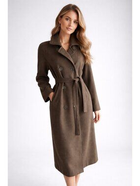 Vintage London Fog for Eatons 100% Wool OLive Green Belted Trench Coat 10/M